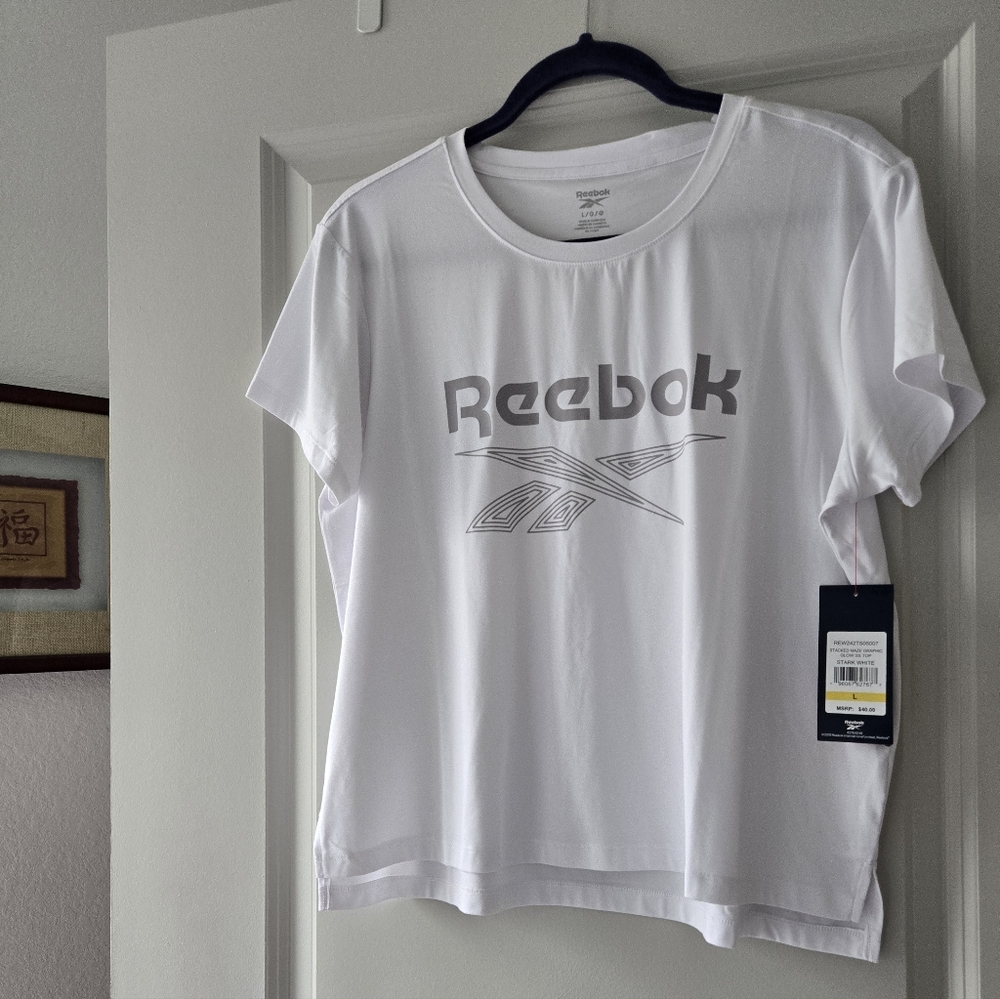 Reebok Women's Gray Logo White Tee